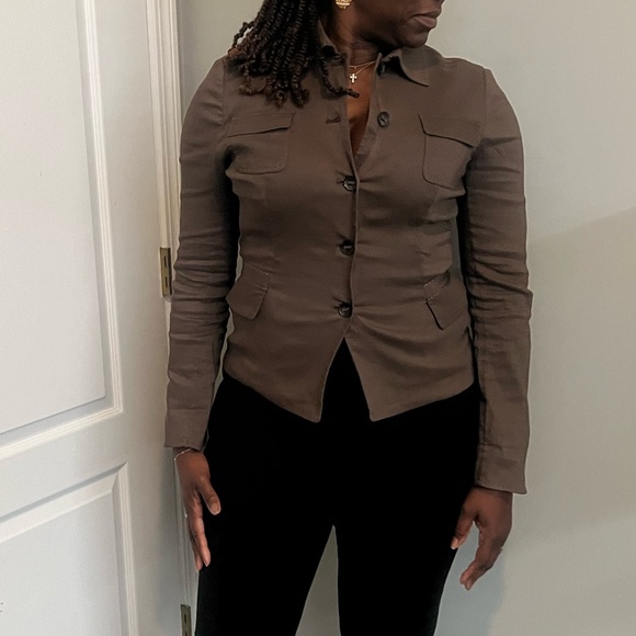 Elie Tahari Lightweight Brown Linen Jacket Shacket Blazer Size 6 - Picture 2 of 16